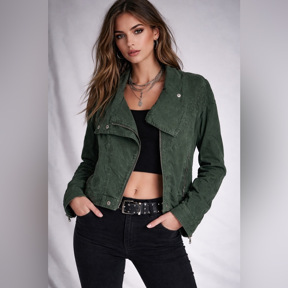 Avec Les Filles‎ Cropped Moto Jacket Washed Cotton Fall Jacket NWT Size XXL